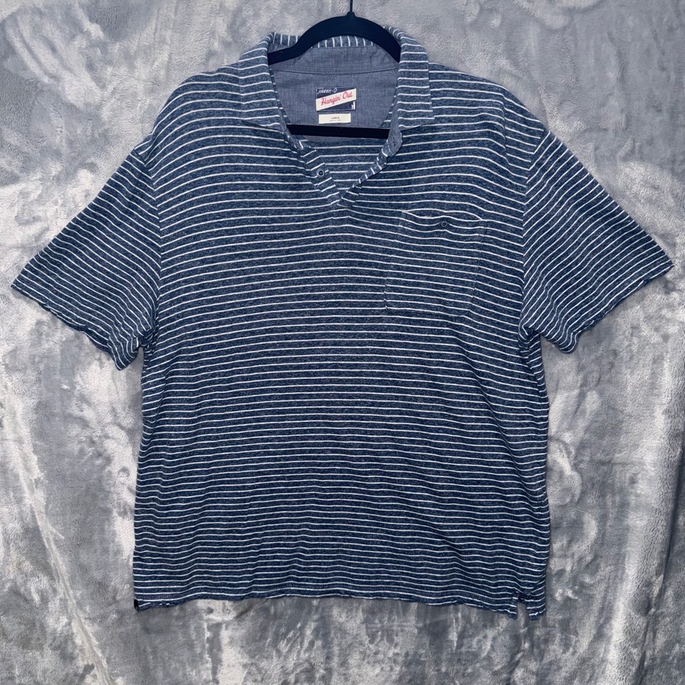 Johnnie-O Polo Shirt Mens Sz L Hangin Out Blue White Striped Short Sleeve Casual